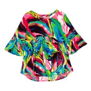 SOL R.H.R Colorful Babydoll Top Large Tropical Bold Artsy Resort Travel